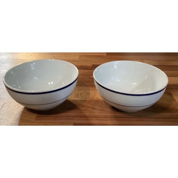 Set of 2 ONEIDA Maitre d' De Porcelain 6" Cereal Bowls White with Blue Bands - Picture 6 of 11